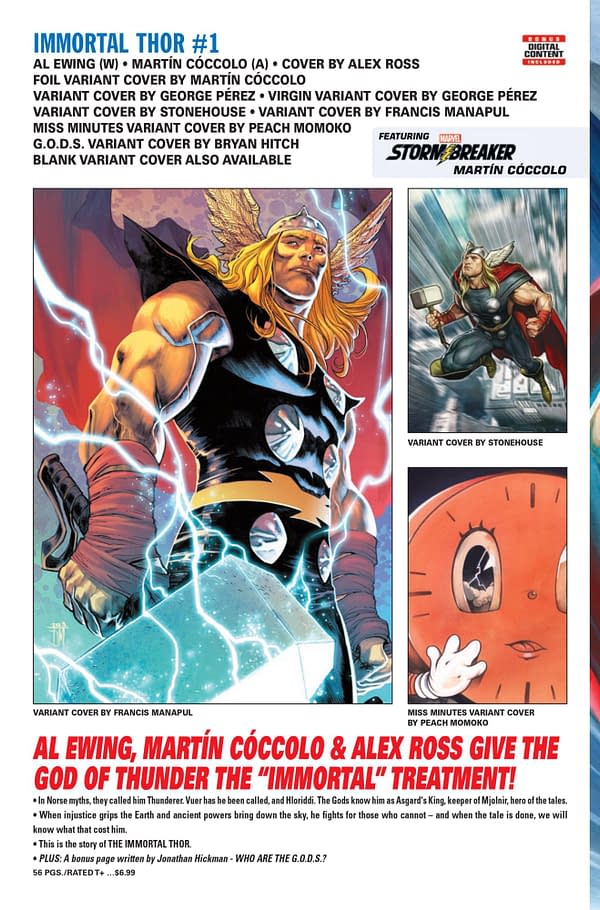 Al Ewing Mart N C Ccolo Launch Marvel S Immortal Thor In August