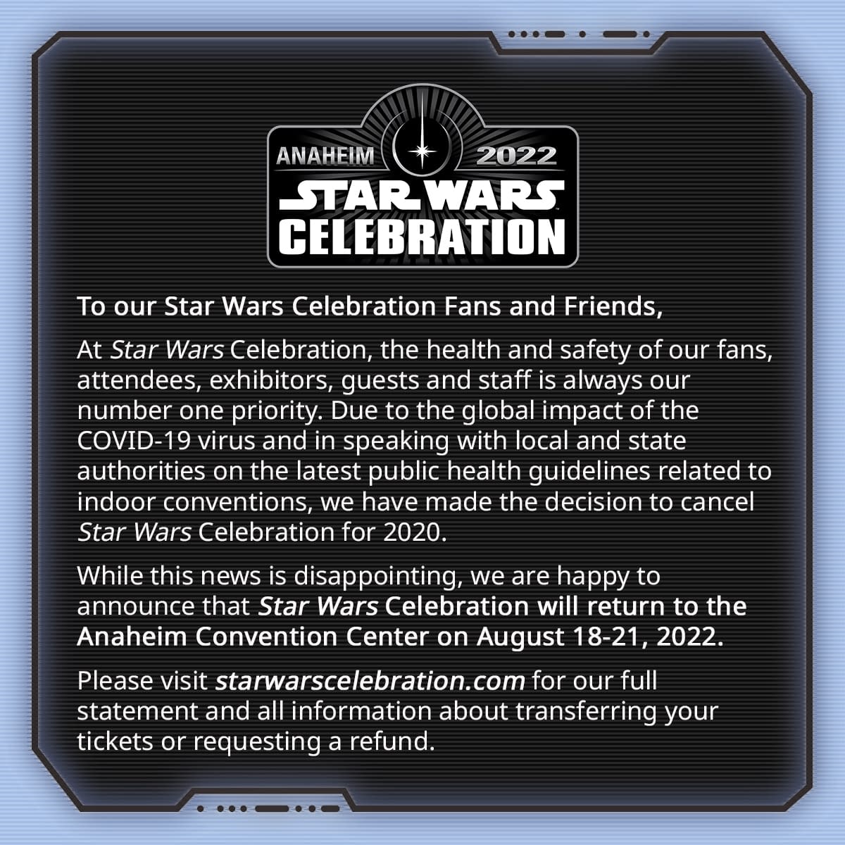 Star Wars Celebration Anaheim Has Officially Been Canceled