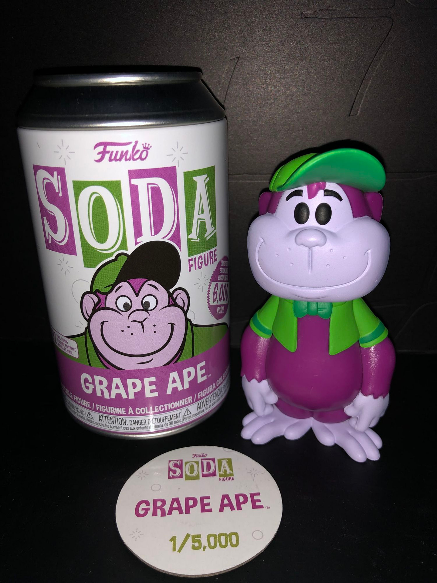 Funko Soda Vinyl Figure The Grape Ape Show Great Ape figure and can front view.