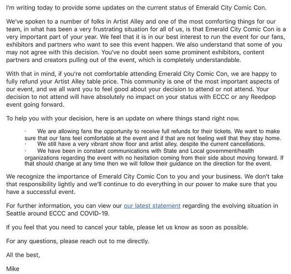 ECCC Reportedly Now Offering Refunds to Artist Alley Exhibitors as Coronavirus Fears Continue