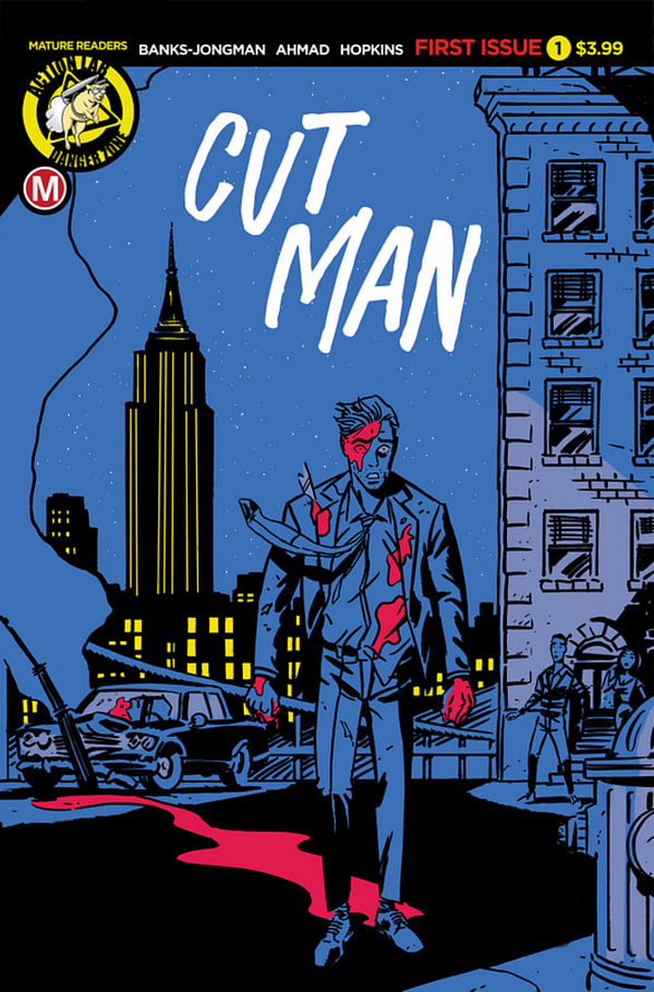 The cover of Cut Man #1 with the creative team Alexander Banks-Jongman, Robert Ahmad, and DC Hopkins and published by Danger Zone/Action Lab Entertainment.