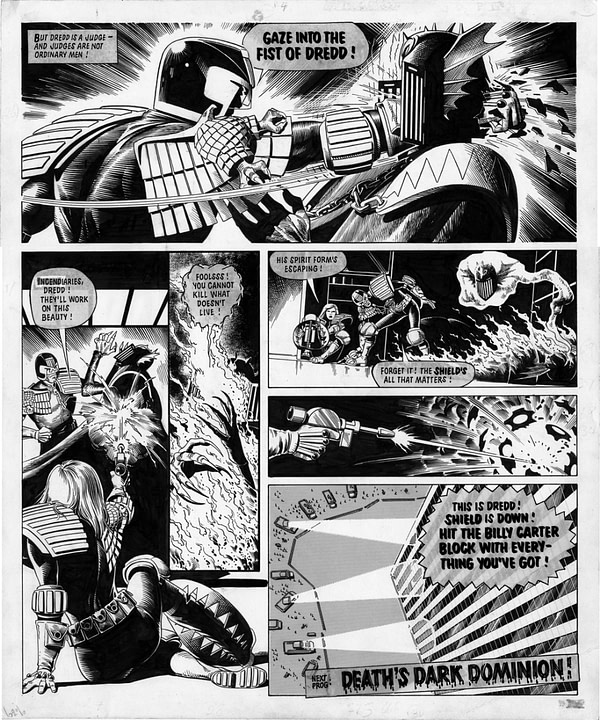 Gaze into the fist of Dredd, by Brian Bolland from 2000AD.