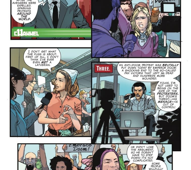 Interior preview page from ONE WORLD UNDER DOOM #7 BEN HARVEY COVER