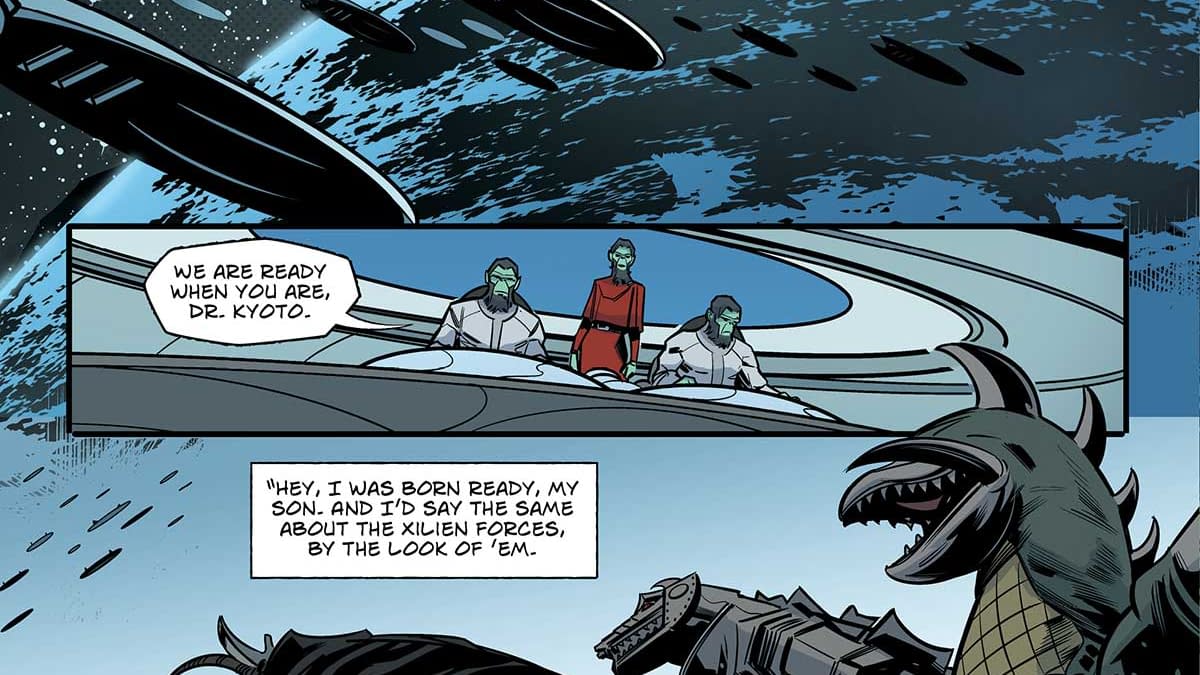 Interior preview page from GODZILLA: HERE THERE BE ALIENS #5 FERO PE COVER