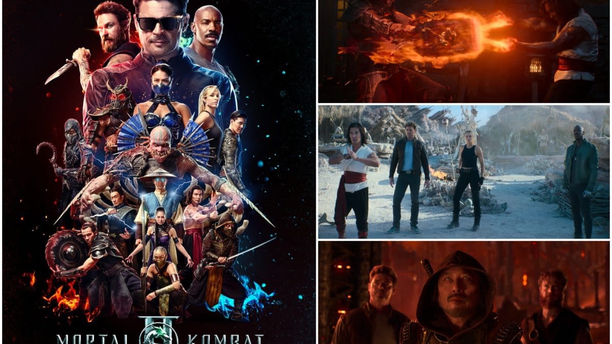 A promotional image for 'Mortal Kombat II' featuring a collage of characters from the franchise, including warriors in combat gear and action poses, set against a dramatic background with blue and red accents. The title 'Mortal Kombat II' is prominently displayed at the bottom.