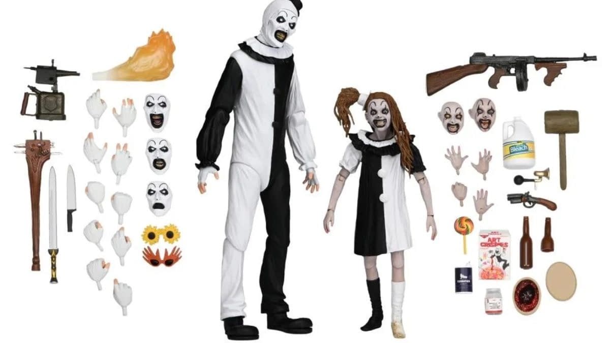 NECA Debuts Terrifier 2 Ultimate Art the Clown & Little Pale Girl Set