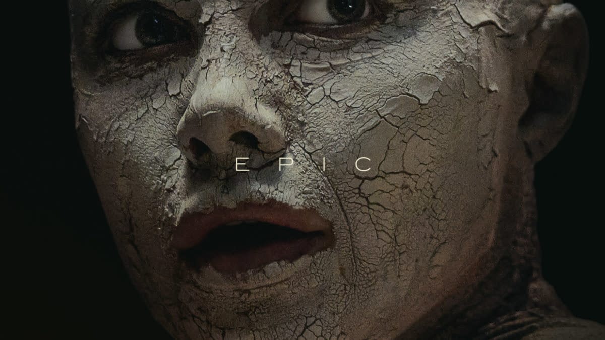 A character poster for 'Dune: Part Three' featuring a close-up of a person with cracked, textured makeup, conveying a dramatic expression. The text includes 'THE EPIC CONCLUSION' and 'DUNE PART THREE' along with a release date of December 18.