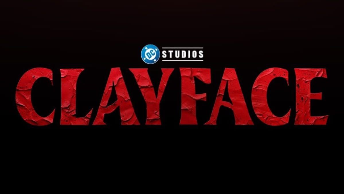 The official poster for 'Clayface' features the title in bold, textured red lettering against a dark background, with the 'DC Studios' logo above the title.
