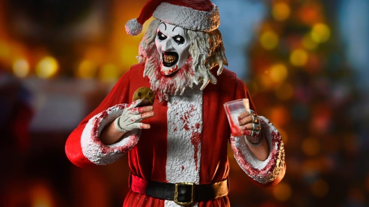 NECA Unveils Terrifier 3 Ultimate Bloody Santa Suit Art the Clown