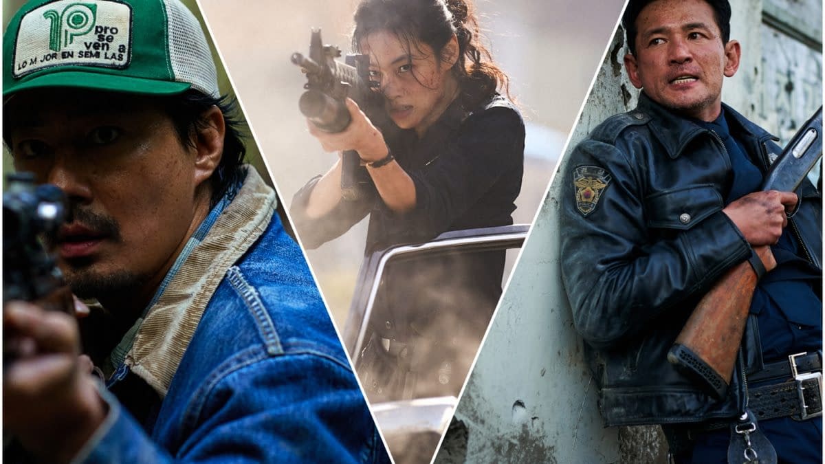 Promotional collage for Hope featuring three armed characters in tense action scenes.