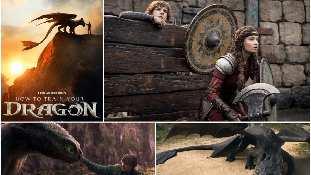 Collage from How to Train Your Dragon 2 showing Toothless, Hiccup, and Astrid in key scenes, including the film poster and close-ups of the dragon and riders.