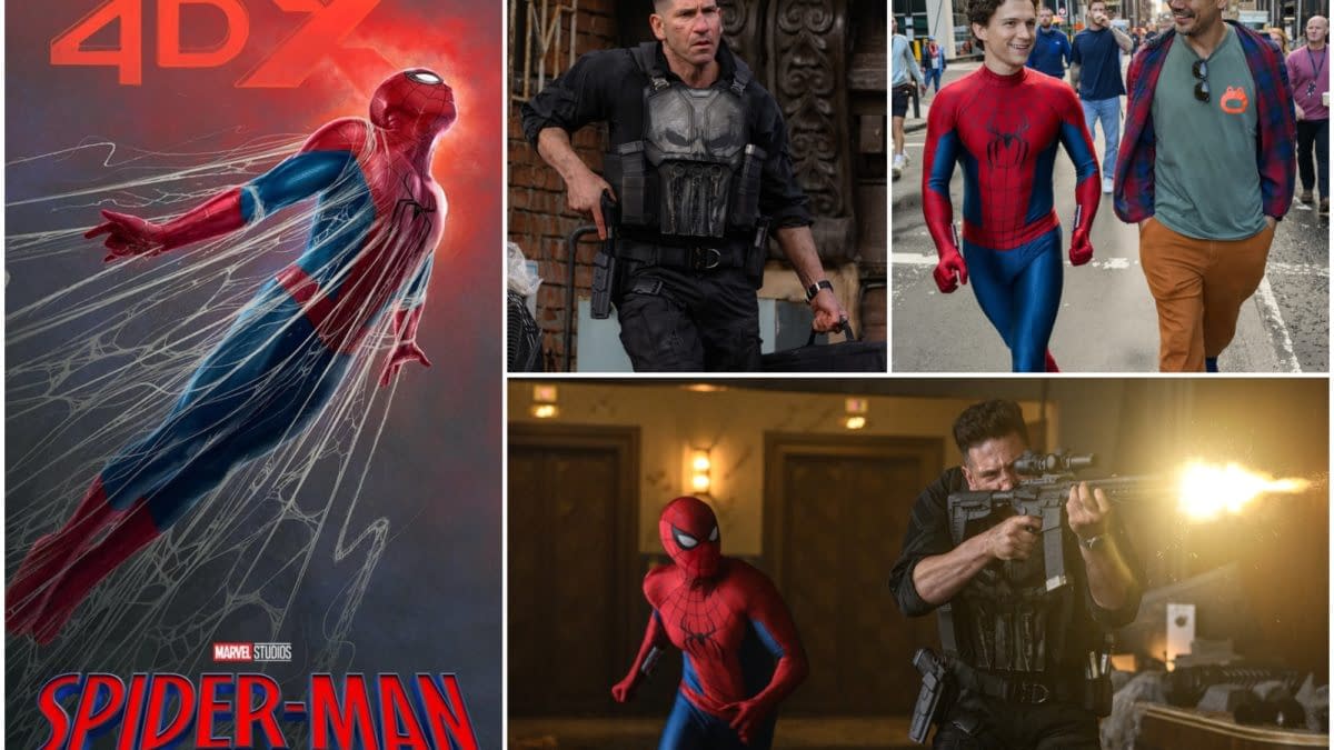 Spider-Man: Brand New Day collage featuring Spider-Man, Frank, and Peter in action scenes and behind-the-scenes moments.