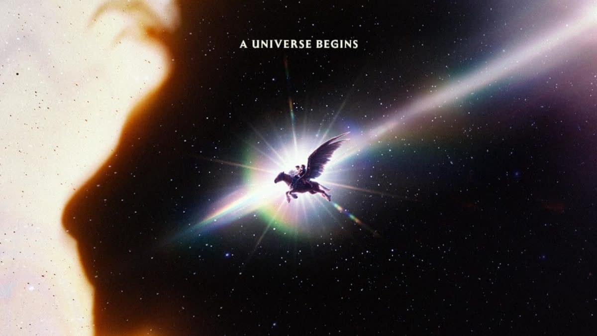 Official Narnia: The Magician’s Nephew poster showing a winged horse and rider silhouetted against a bright cosmic burst with the words “A Universe Begins.”