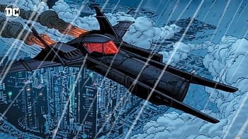 A Batplane virtual background for Zoom conferencing from DC Comics.