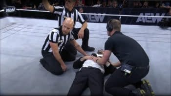 Tony Khan is laid out after an attack by Jack Perry and the Young Bucks on AEW Dynamite