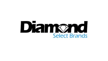 Logo for Diamond Select Brands featuring the word 'Diamond' in bold type with a diamond illustration integrated into the text, and 'Select Brands' in lighter blue font beneath it.