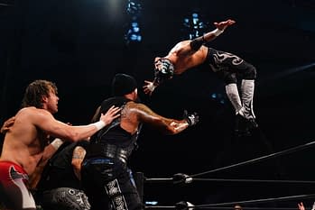 Photo from Kenny Omega and the Good Brothers vs. Lucha Brothers and Laredo Kid on AEW Dynamite 03/31/2021. Credit: All Elite Wrestling