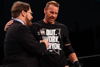 Photo from the confrontation between Christian Cage and Team Taz on AEW Dynamite 4/14/2021 - will this be your next Zoom virtual background? [Photo Credit: All Elite Wrestling]