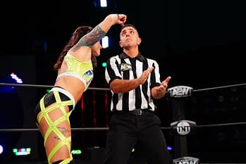Photo from Kris Statlander vs. Amber Nova for the TNT Championship on AEW Dynamite 4/14/2021 - will this be your next Zoom virtual background? [Photo Credit: All Elite Wrestling]