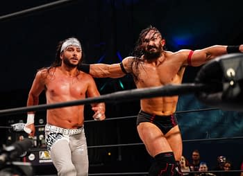 Photo from Young Bucks vs. Pac and Rey Fenix for the TNT Championship on AEW Dynamite 4/14/2021 - will this be your next Zoom virtual background? [Photo Credit: All Elite Wrestling]