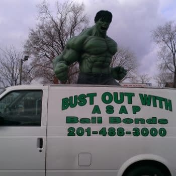 The Bail Bondsman With A Hulk Sticking Out Of The Top Of His Van
