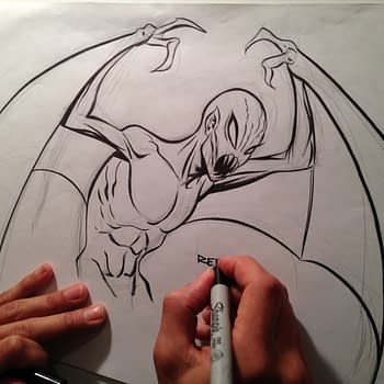 Three Minutes of Dean Haspiel Inking An Impromptu Incubus by Frank Reynoso, Scored By Barry White