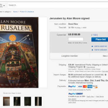 Alan Moore's Signed Bookplate Jerusalem On eBay With $100 Bid Already