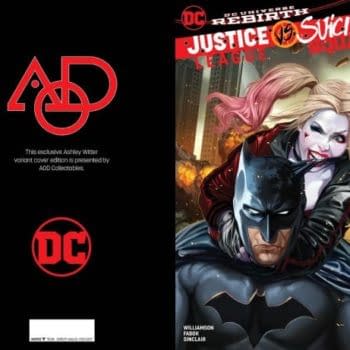 Ashley Witters Draws Harley Quinn On Batman For Justice League Vs Suicide Squad Retailer Variant for AOD Collectibles