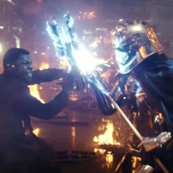 John Boyega as Finn and Gwendoline Christie as Captain Phasma in Star Wars: The Last Jedi (2017). Image courtesy of Lucasfilm