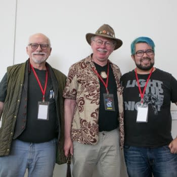 Chris Claremont, Brent Anderson, and moderator Marcos