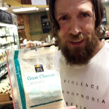 Daniel Bryan poses with goat cheese