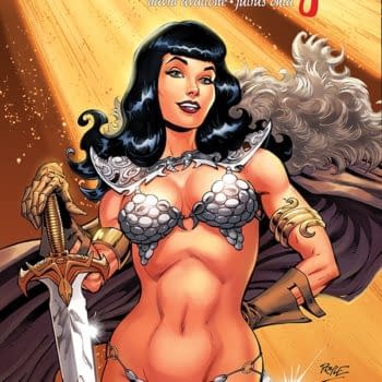 Bettie Page Cosplays as Red Sonja in Bettie Page Unbound