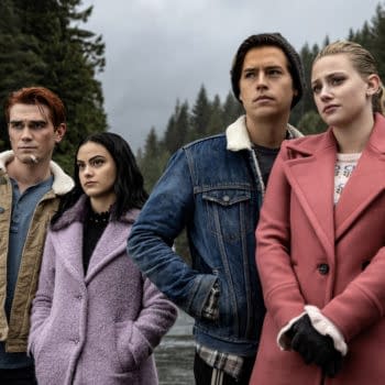 Riverdale -- "Chapter Sixty-Six: Tangerine" -- Image Number: RVD409b_0161.jpg -- Pictured (L-R): KJ Apa as Archie, Camila Mendes as Veronica, Cole Sprouse as Jughead and Lili Reinhart as Betty -- Photo: Jack Rowand/The CW-- © 2019 The CW Network, LLC All Rights Reserved.