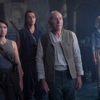"Et in Arcadia Ego, Part 1" -- Episode #109 -- Pictured (l-r): Isa Briones as Soji; Evan Evagora as Elnor; Sir Patrick Stewart as Jean-Luc Picard; Alison Pill as Agnes Jurati; of the the CBS All Access series STAR TREK: PICARD. Photo Cr: Aaron Epstein/CBS ©2019 CBS Interactive, Inc. All Rights Reserved.