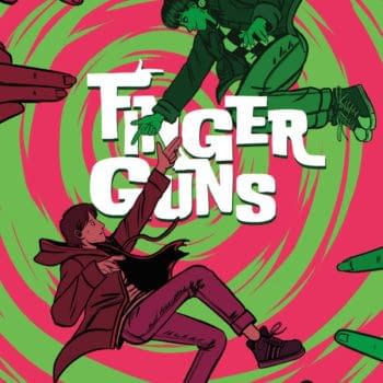 Finger Guns #2 Cover- Vault Comics, creative team: Justin Richards, Val Halvorson, Rebecca Nalty, Taylor Esposito