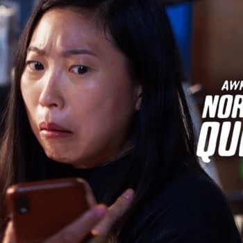 Awkwafina gets a text she was not expecting in Awkwafina Is Nora from Queens, courtesy of Comedy Central.