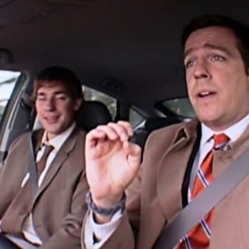 Andy and Jim harmonize on The Office, courtesy of NBC.
