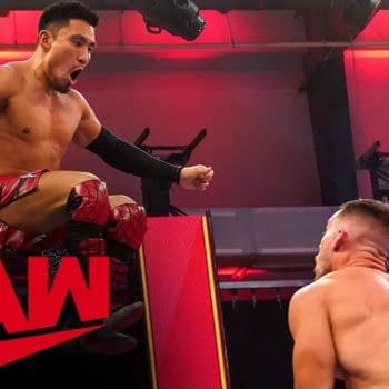 Akira Tozawa faces Austin Theory on Raw, courtesy of WWE.