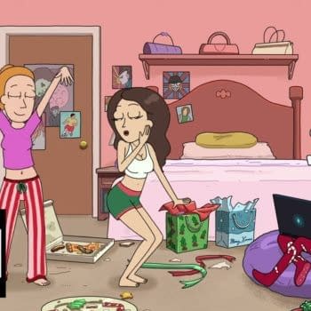 Summer and friends dance to Snake Jazz on Rick and Morty, courtesy of Adult Swim.