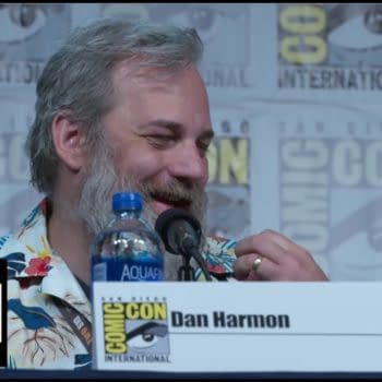 Dan Harmon speaks at a SDCC panel in support of Rick and Morty, courtesy of Adult Swim.