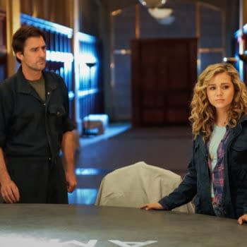 Stargirl -- "Icicle" -- Image Number: STG103c_0043b.jpg -- Pictured (L-R): Luke Wilson as Pat Dungan and Brec Bassinger as Courtney Whitmore -- Photo: Jace Downs/The CW -- © 2020 The CW Network, LLC. All Rights Reserved.
