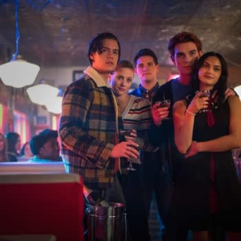 Riverdale -- "Chapter Seventy-Six: Killing Mr. Honey" -- Image Number: RVD419b_0576b -- Pictured (L - R): Cole Sprouse as Jughead Jones, Lili Reinhart as Betty Cooper, Casey Cott as Kevin Keller, KJ Apa as Archie Andrews and Camila Mendes as Veronica Lodge -- Photo: Kailey Schwerman/The CW -- © 2020 The CW Network, LLC. All Rights Reserved.