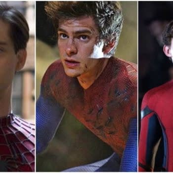 Tobey Maguire, Andrew Garfield, and Tom Holland as Spider-Man. Images courtesy of Sony