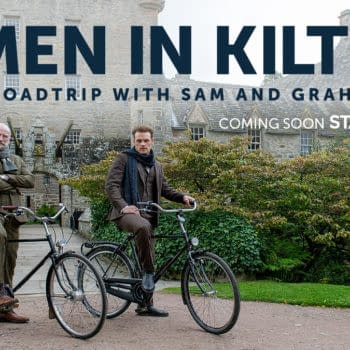 Outlander stars Sam Heughan and Graham McTavish host Men in Kilts: A Roadtrip with Sam and Graham (Image: STARZ).