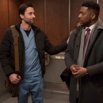 NEW AMSTERDAM -- "Double Blind" Episode 215 -- Pictured: (l-r) Ryan Eggold as Dr. Max Goodwin, Jocko Sims as Dr. Floyd Reynolds -- (Photo by: Virginia Sherwood/NBC)