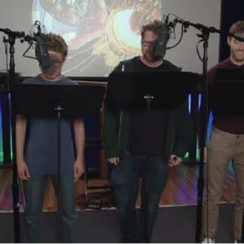 A rare look at the group recording of Solar Opposites (Image: Hulu)