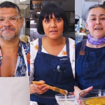 Bon Appetit Test Kitchen stars (left to right) Priya Krishna, Rick Martinez, Sohla El-Waylly, Gaby Melian, and Senior Editor Molly Baz (Images courtesy Bon Appetit/Conde Nast).