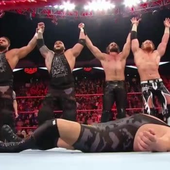 The Authors of Pain in happier times with Seth Rollins and Buddy Murphy.