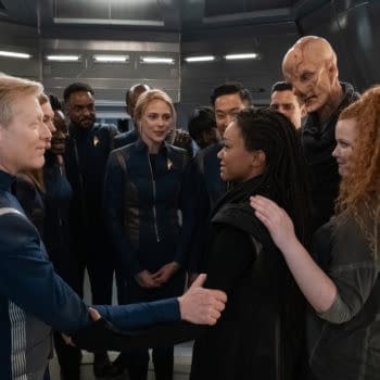 Pictured: Finally reunited, Burnham and the U.S.S. Discovery crew journey to Earth, eager to learn what happened to the Federation in their absence on the the CBS All Access series STAR TREK: DISCOVERY. Photo Cr: Michael Gibson/CBS ©2020 CBS Interactive, Inc. All Rights Reserved.