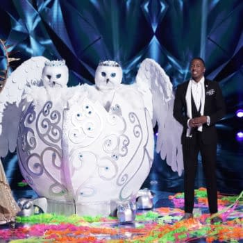 THE MASKED SINGER: L-R: Sun, The Snow Owls, host Nick Cannon and Popcorn in the “The Group A Finals – The Masked Frontier” episode of THE MASKED SINGER airing Wednesday, Nov. 11 (8:00-9:00 PM ET/PT) on FOX. © 2020 FOX MEDIA LLC. CR: Michael Becker/FOX.